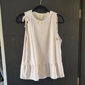 Michael Kors Cream Eyelet Ruffle-Hem Sleeveless Tank